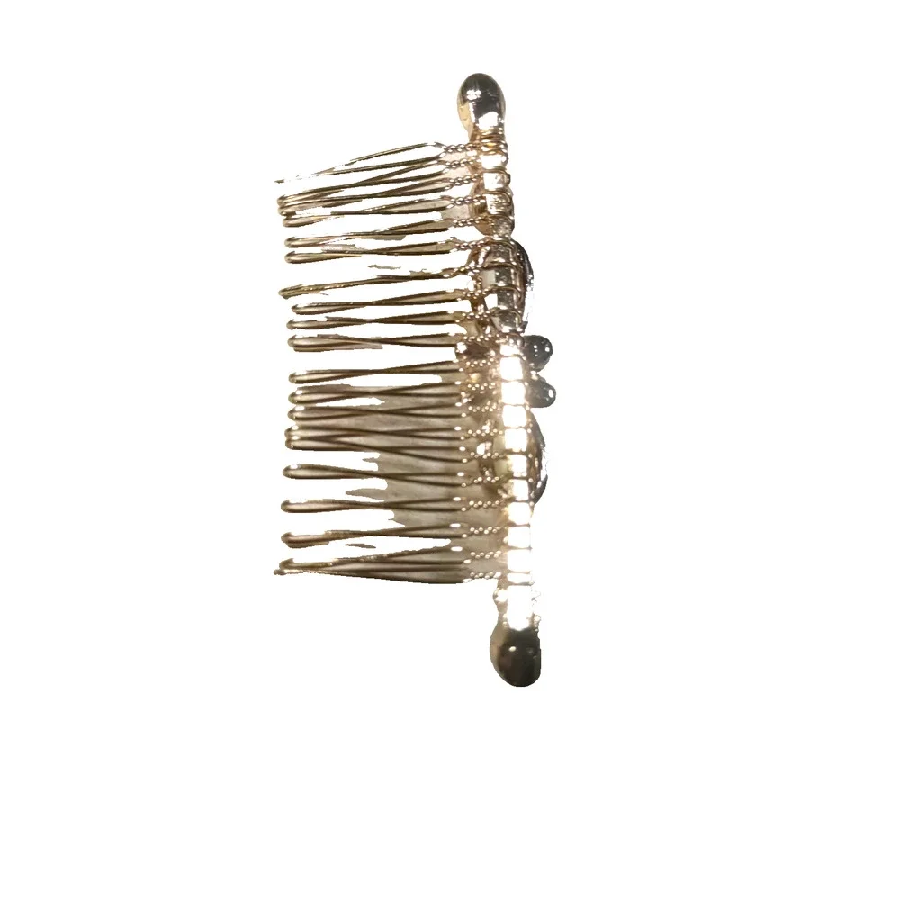 Hair Comb Barrette Rhinestone Faux Pearl Yellow Gold Tone Spring Feminine Party